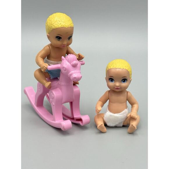 Barbie Skipper Babysitters Inc. Baby W/ diaper & Pink Rocking Set Of 2 Babies - Picture 1 of 11